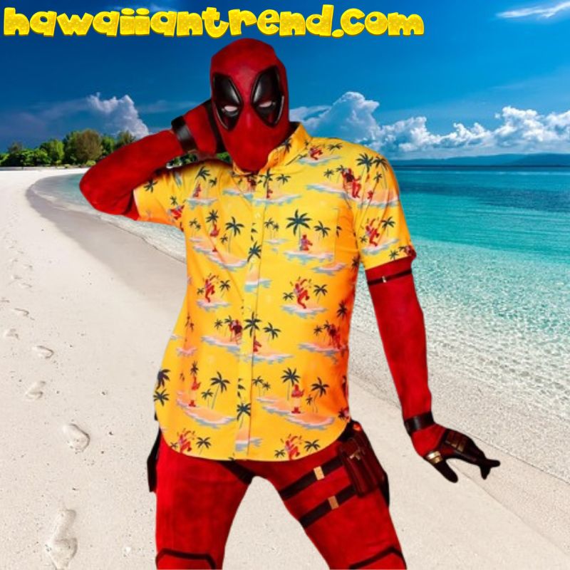 Deadpool Floral Tropical Palm Tree Summer Beach Yellow Hawaiian Shirt