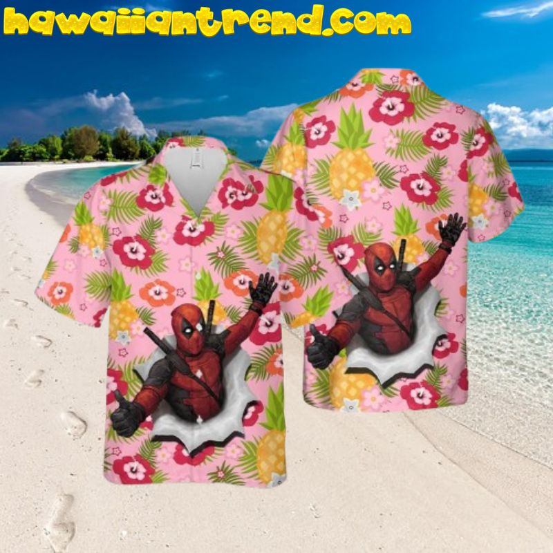 Deadpool Flower And Pineapple Pink Version Hawaiian Shirt