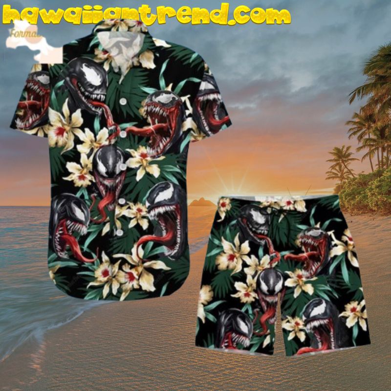 Halloween Venom Tropical Floral Hawaiian Shirt And Short