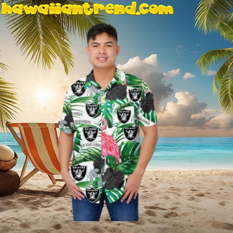 Las Vegas Raiders Flamingo Button Up Hawaiian Shirt
