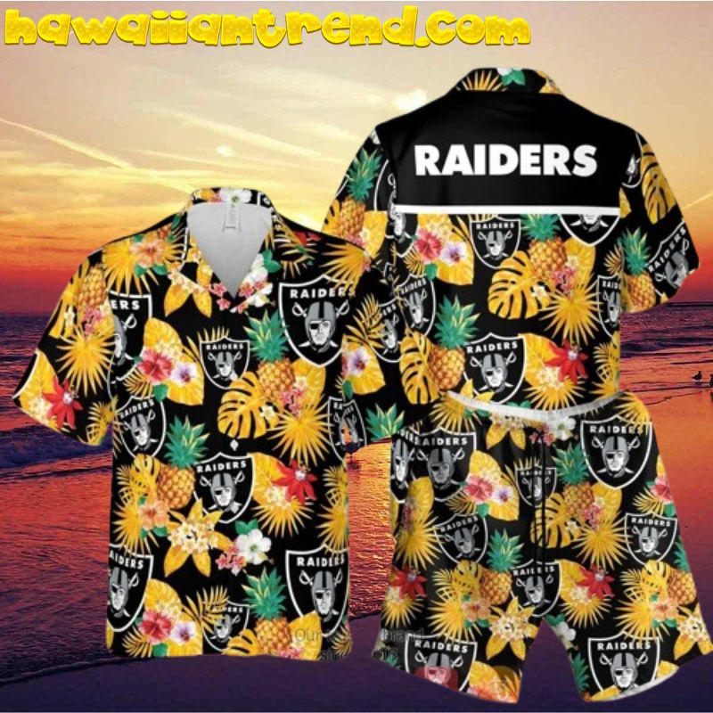 Las Vegas Raiders NFL Pineapple Yellow Hawaiian Shirt Short Combo