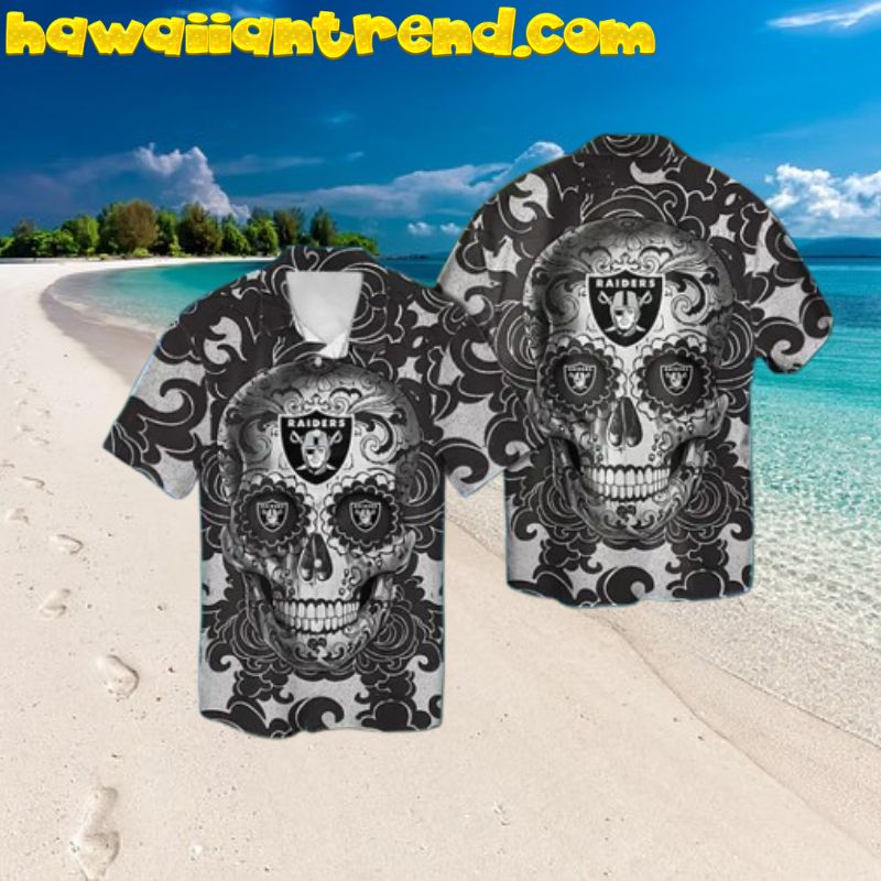 Las Vegas Raiders Sugarskull Short Sleeve Button Up Tropical Hawaiian Shirt