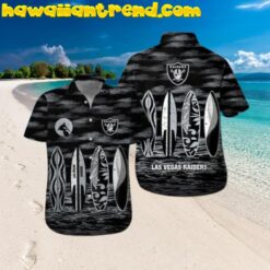 Las Vegas Raiders Surfboard Short Sleeve Button Up Tropical Hawaiian Shirt