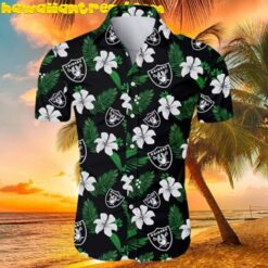 Las Vegas Raiders Tropical Flower Green Leaf Hawaiian Shirt