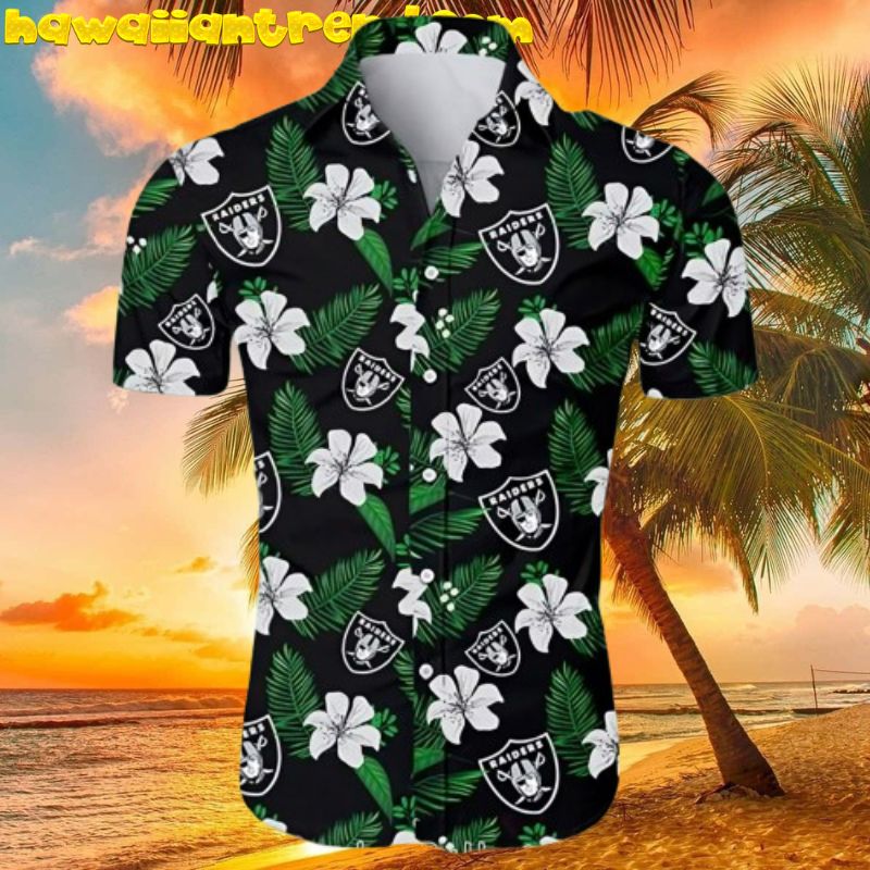 Las Vegas Raiders Tropical Flower Green Leaf Hawaiian Shirt