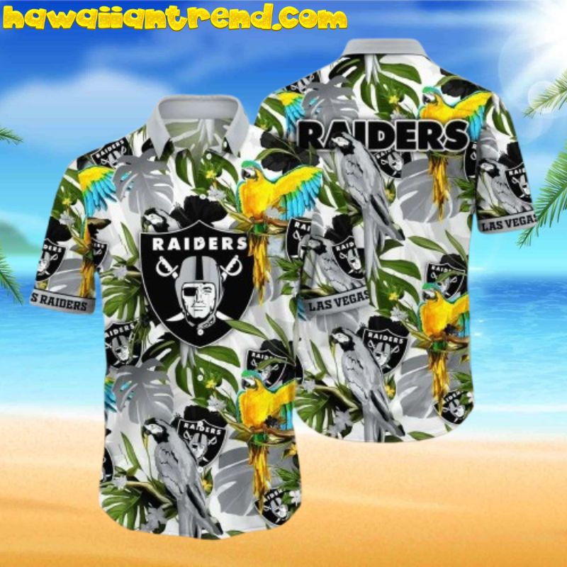Las Vegas Raiders Tropical Leaves Parrot NFL Hawaiian Shirt