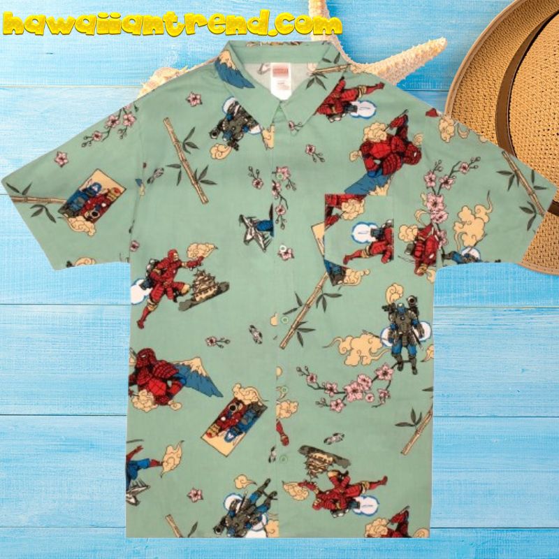 Marvel Comics Deadpool Samurai Japanese Themed Hawaiian Shirt