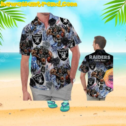 Personalized Las Vegas Raiders Mascot Tropical Floral America Flag Aloha Hawaiian Shirt