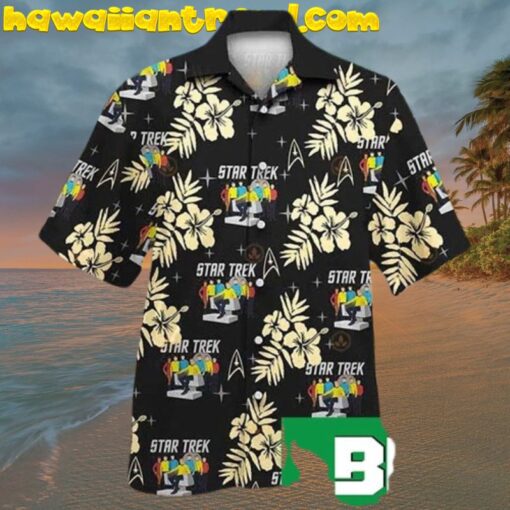 Star Trek Floral Summer Vacation Black Aloha Hawaiian Shirt