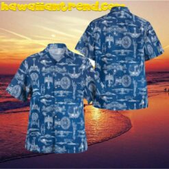 Star Trek Mens Button Up Starship Blue Hawaiian Shirt