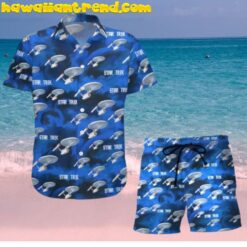 Star Trek Seamless Spcae Ship Hawaiian Shirt And Beach Short Combo