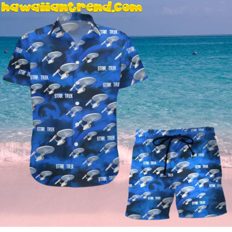 Star Trek Seamless Spcae Ship Hawaiian Shirt And Beach Short Combo