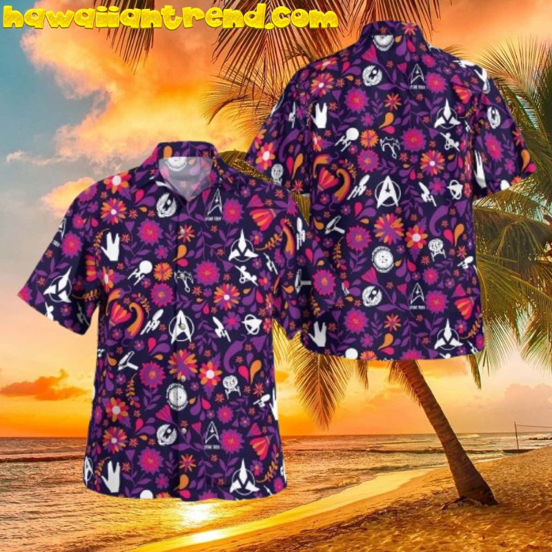 Star Trek Tropical Floral Purple Aloha Hawaiian Shirt
