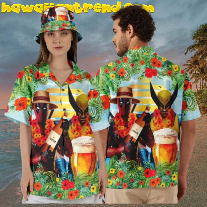 Super Heroes Deadpool And Wolverine Beer Aloha Hawaiian Shirt
