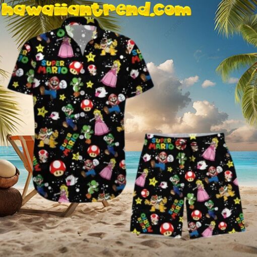 Super Mario All Character Galaxy Black Version Hawaiian Shirt