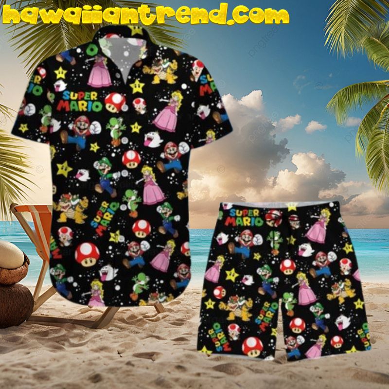 Super Mario All Character Galaxy Black Version Hawaiian Shirt