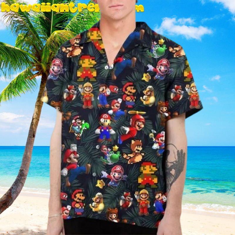 Super Mario Funny Time Flying Hawaiian Shirt