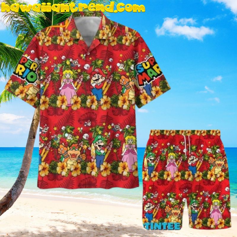 Super Mario In The Tropical Island Red Hawaiian Shirt