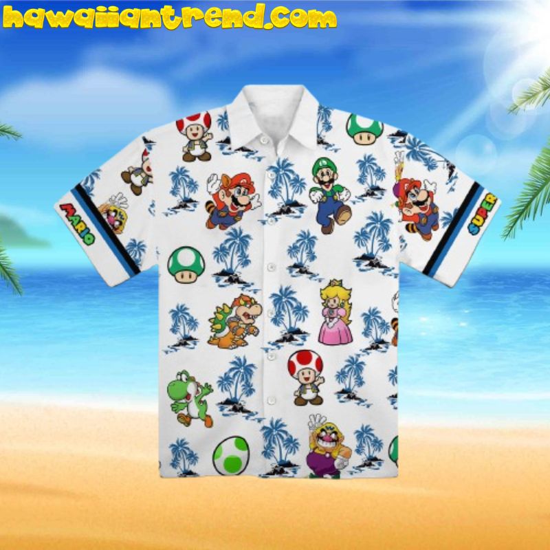 Super Mario Palm Tree Short Sleeve Hawaiian Shirt