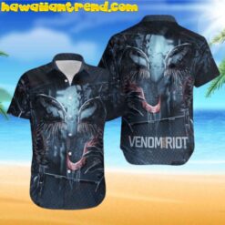 Venom Versus Riot Fighting Black Hawaiian Aloha Shirt