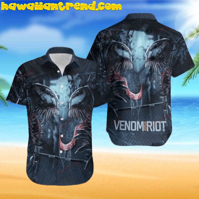 Venom Versus Riot Fighting Black Hawaiian Aloha Shirt