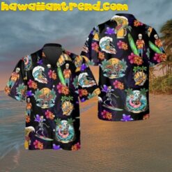 3D Skull On The Beach  Surfing Funny Hawaiian Shirt