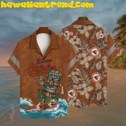 All Over Print Baltimore Orioles Distinctive Tiki Wave Surfing Hawaiian Shirt