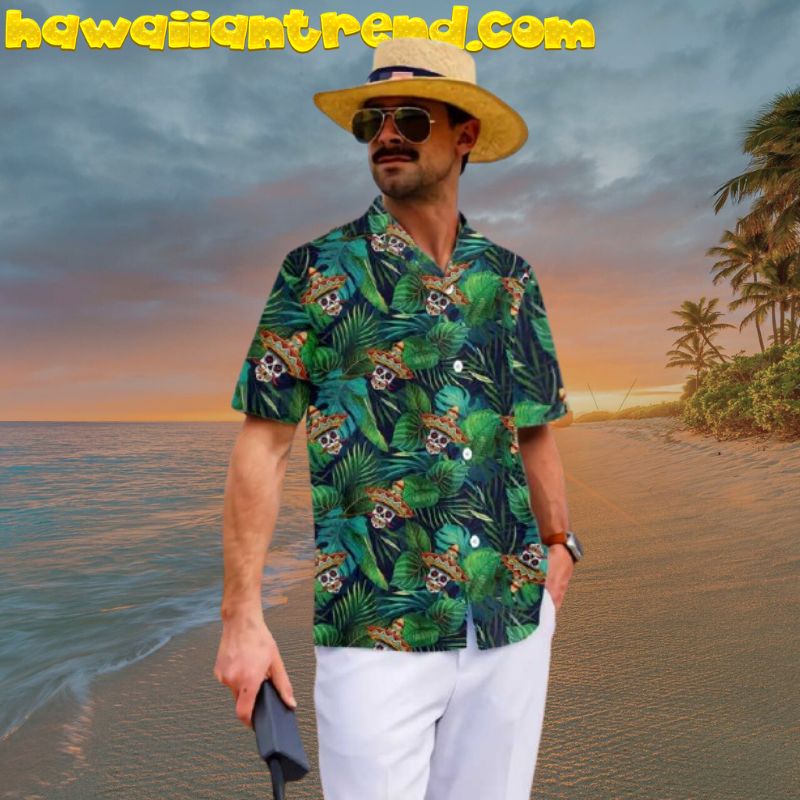 Aloha Mexican Skull Green Forest Hawaiian Shirt