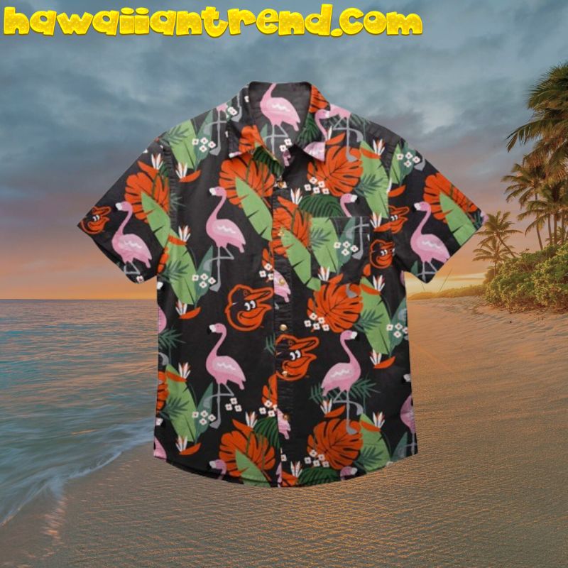 Baltimore Orioles Flamingo Tropical Leafs Button Up Hawaiian Shirt