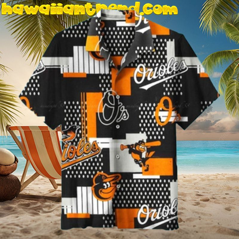 Baltimore Orioles Logo Black And White Theme Hawaiian Shirt