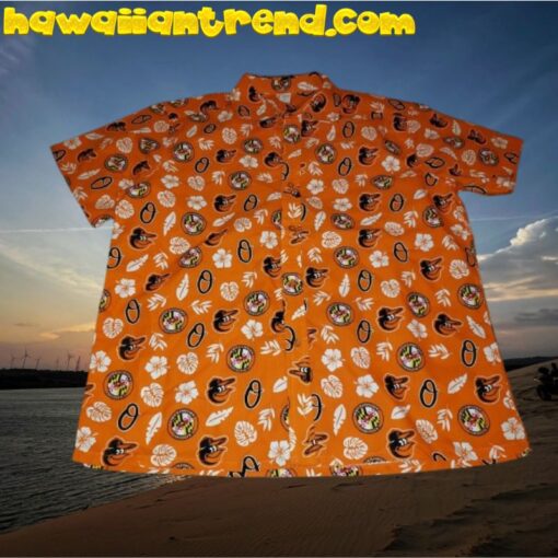 Baltimore Orioles Tropical Leafs MLB Orange Short Sleeve Hawaiian Shirt
