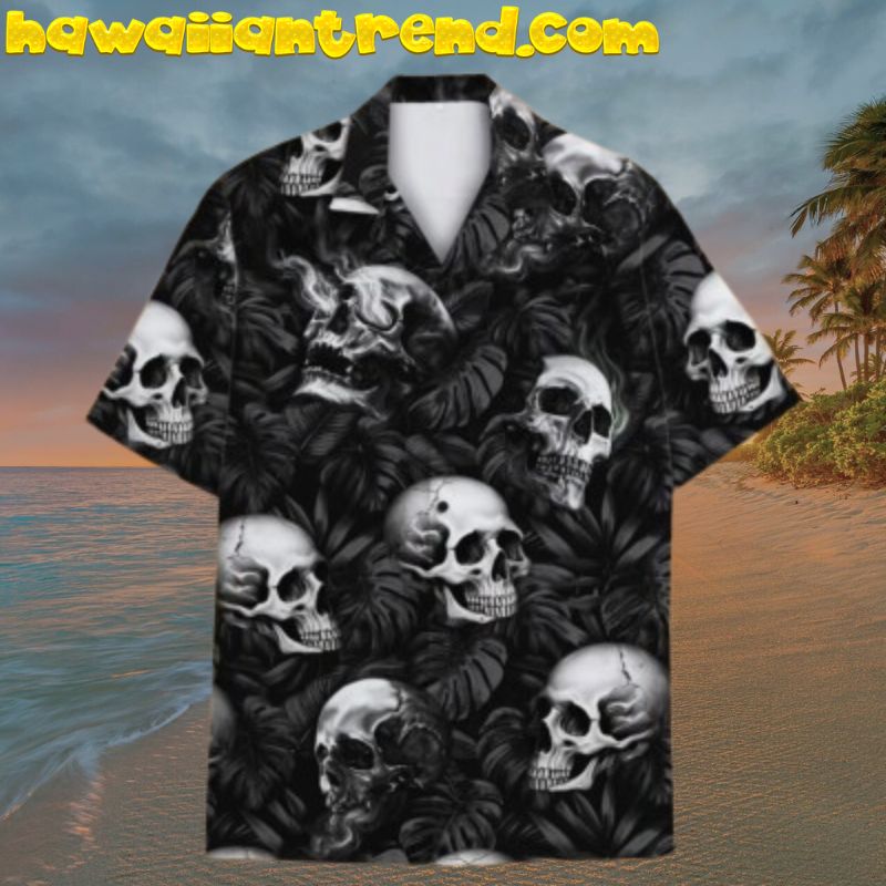 Black And White Skull Hawaiian Shirts For Men Women