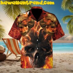 Burning Skull Hell Fire Hawaiian Shirt