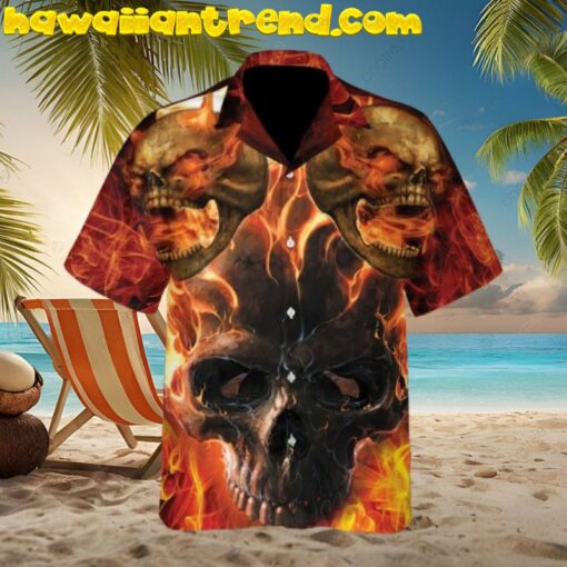 Burning Skull Hell Fire Hawaiian Shirt