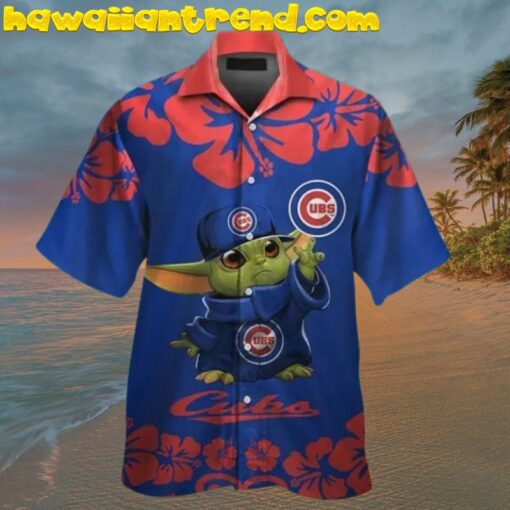 Chicago Cubs Baby Yoda Short Sleeve Button Up Hawaiian Shirt