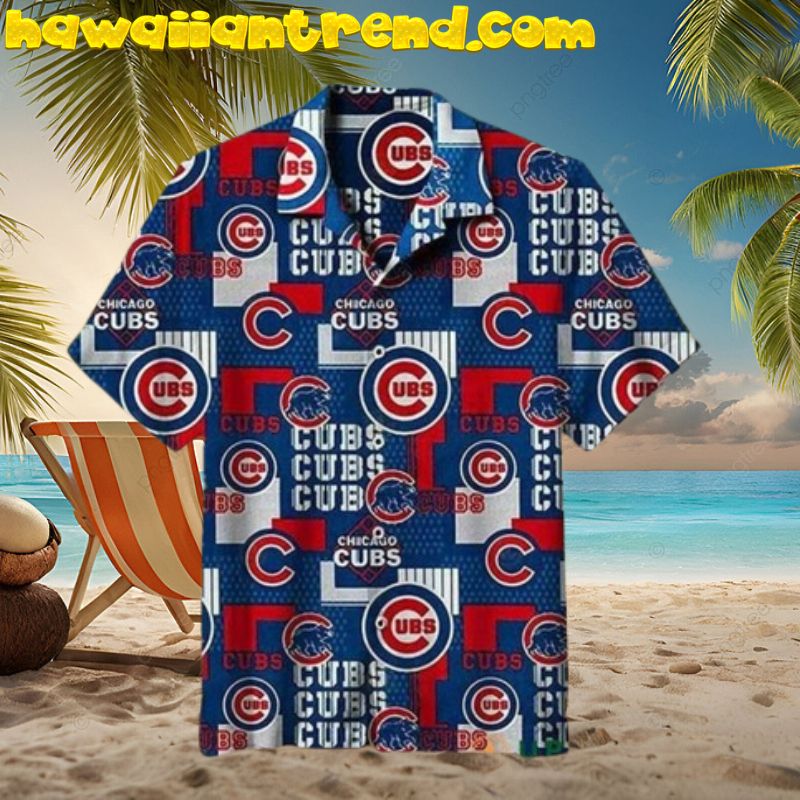 Chicago Cubs Blue Red Allover Print Retro Patchwork Hawaiian Shirt