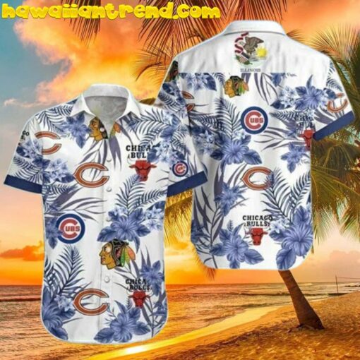 Chicago Cubs Bulls Blackhawks Bears Tropical Hawaiian Shirt
