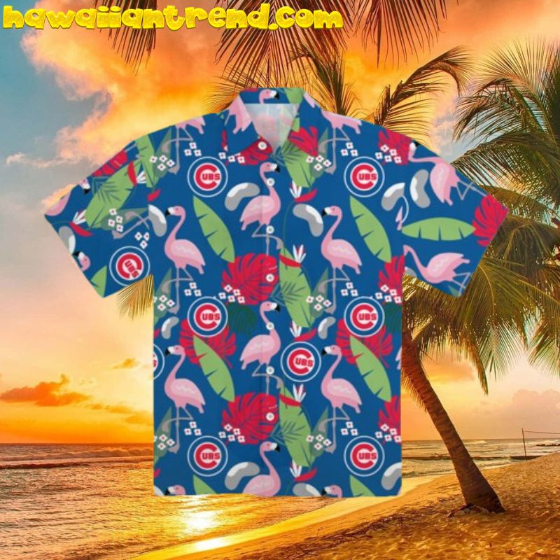 Chicago Cubs Floral Pink Flamingo Hawaiian Shirt