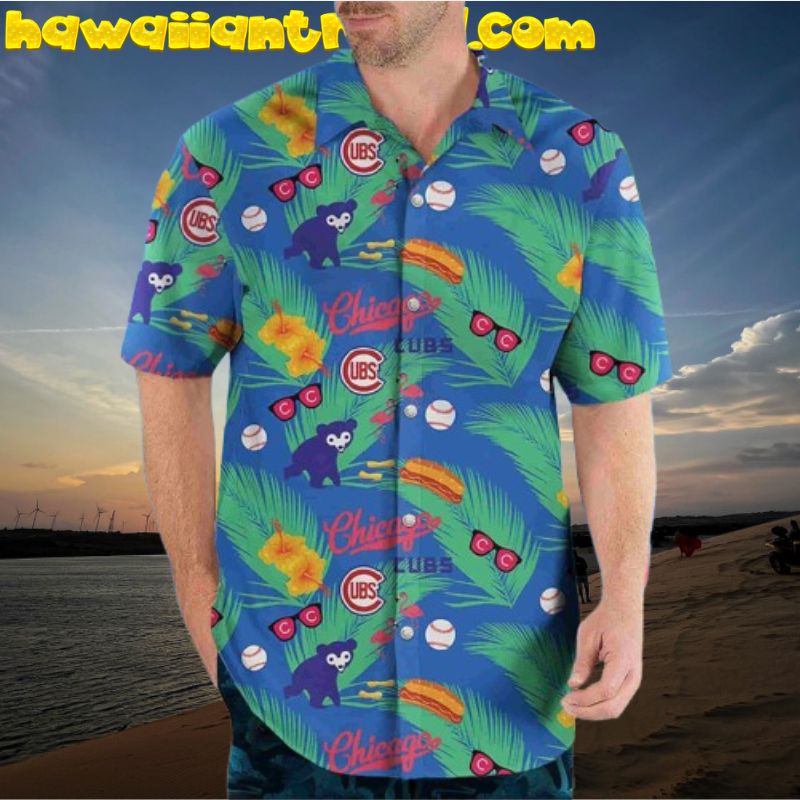 Chicago Cubs Tropical Floral Hotdog Funny Hawaiian Shirt