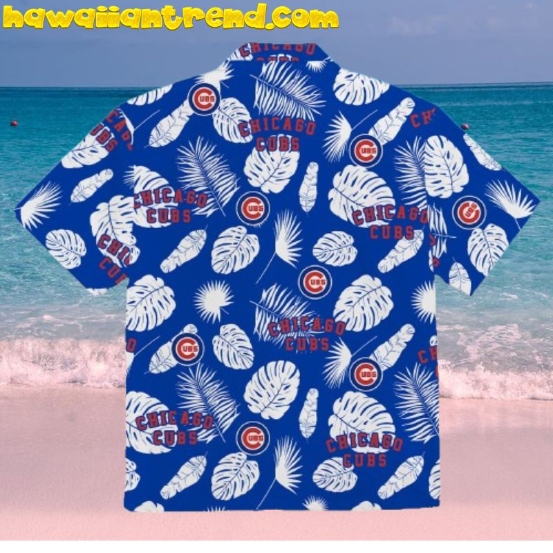 Chicago Cubs Tropical White Leafs And Flowers Hawaiian Shirt