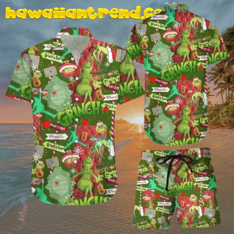 Cute Grinch Green Theme Vintage Hawaiian Shirt And Short