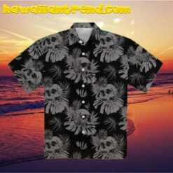 Gothic Skull Black Tropical Leaf Hawaiian Shirt