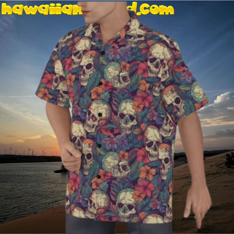 Gothic Skull With Tropical Flower Full Printed Hawaiian Shirt