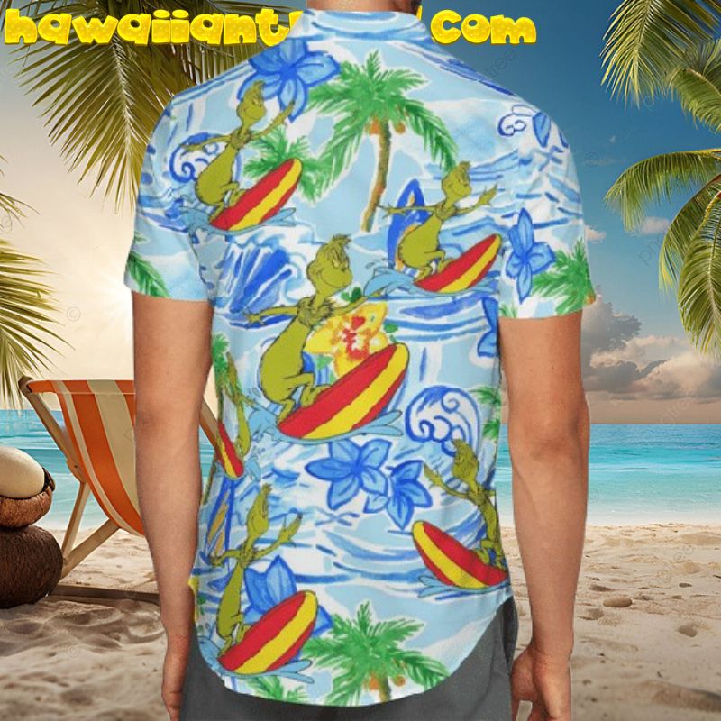 Grinch Surfing Tropical Coconut Island Hawaiian Shirt