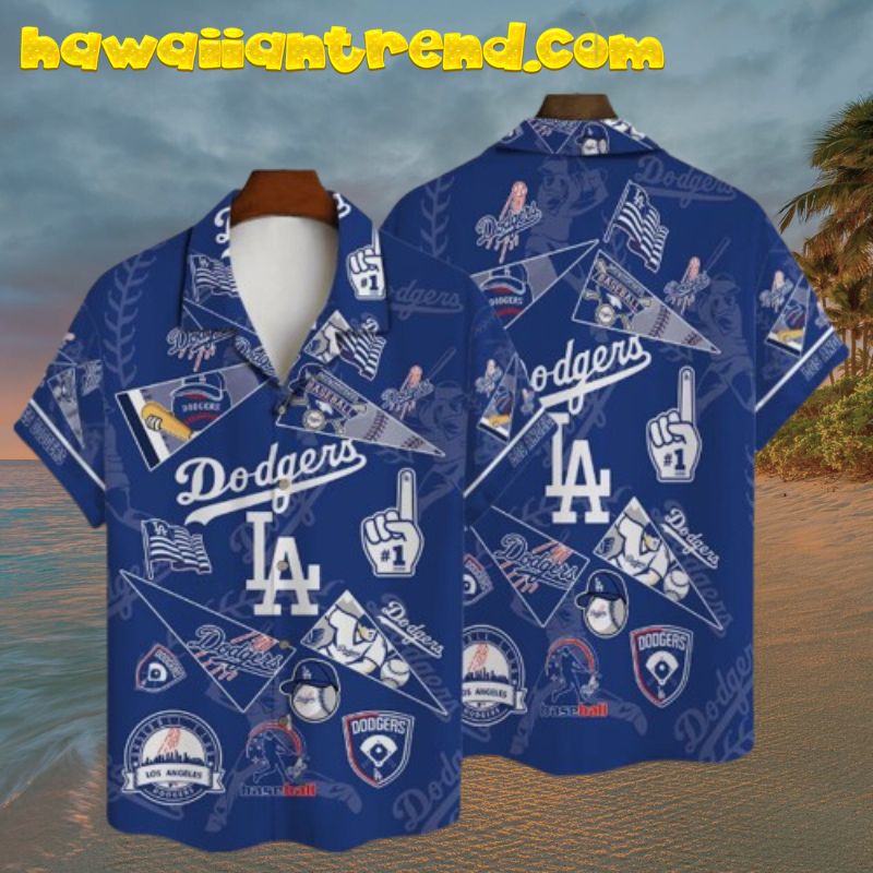 L.A Dodgers Triangle Iconic Blue Theme Aloha Hawaiian Shirt