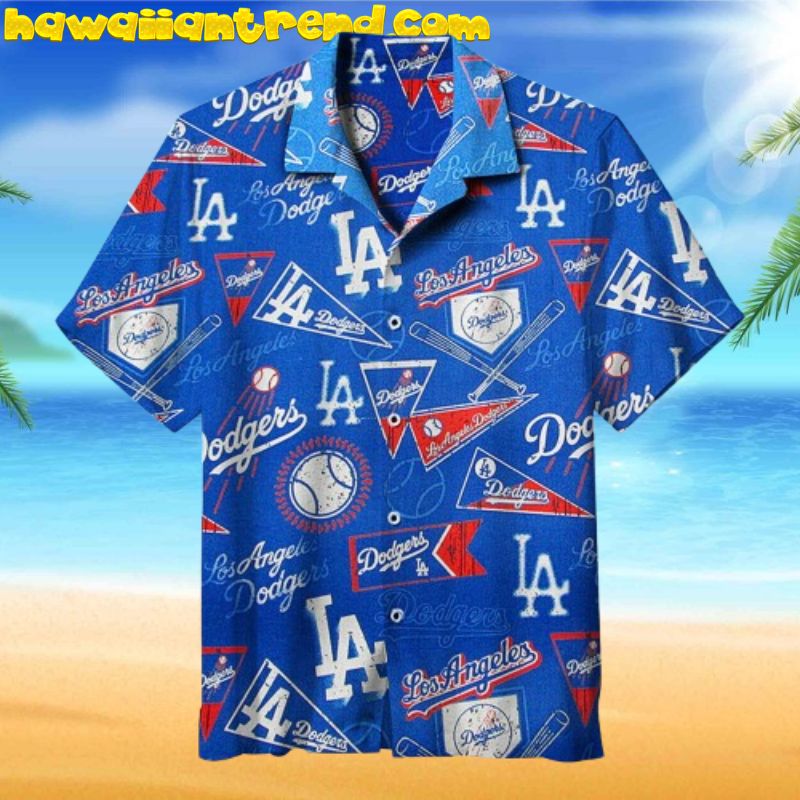 Los Angeles Dodgers Baseball Triangle Piece Logo Aloha Hawaiian Shirt