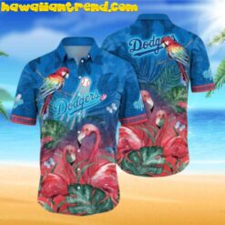 Los Angeles Dodgers Exotic Birds Of Paradise Parrot And Flamingo Hawaiian Shirt
