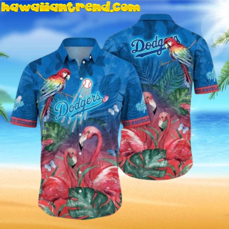Los Angeles Dodgers Exotic Birds Of Paradise Parrot And Flamingo Hawaiian Shirt