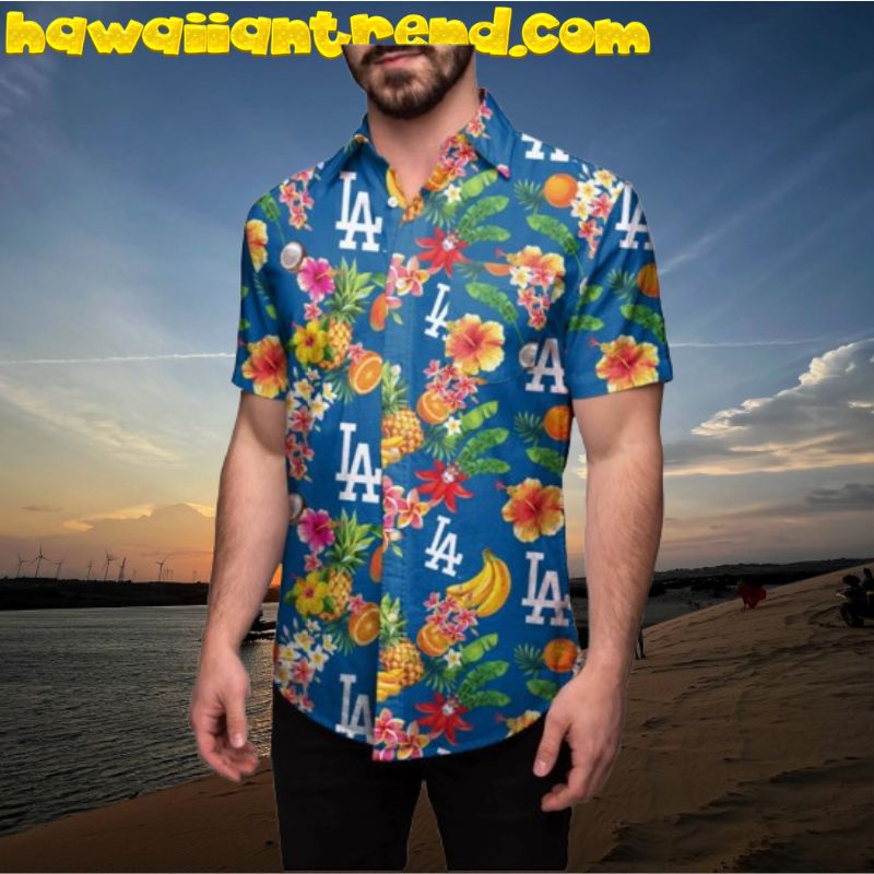 Los Angeles Dodgers Floral Tropical Fruit Button Up Hawaiian Shirt