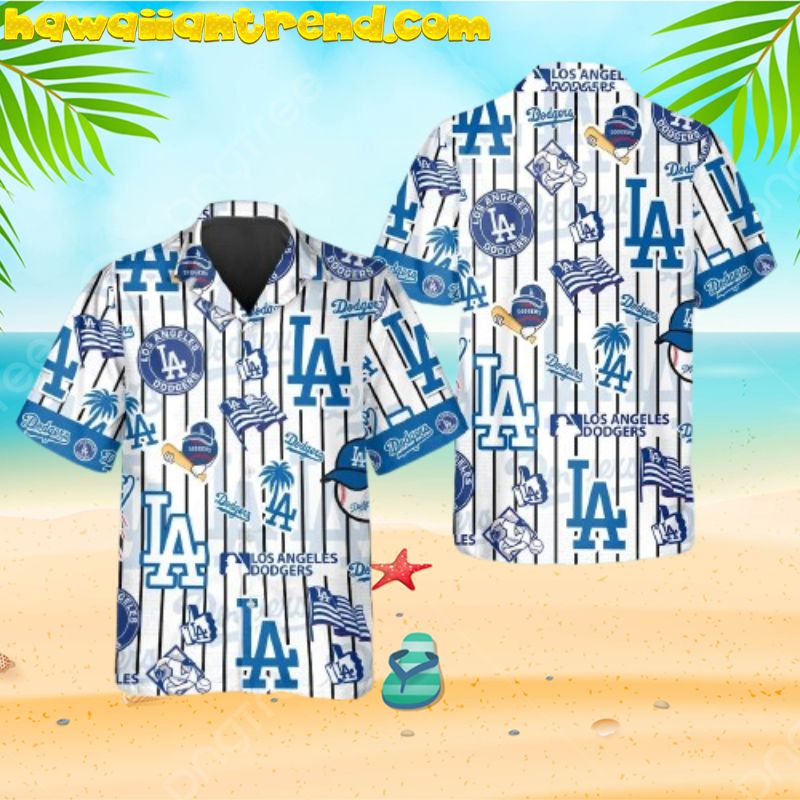 Los Angeles Dodgers Icon Stripe Hawaiian Shirt